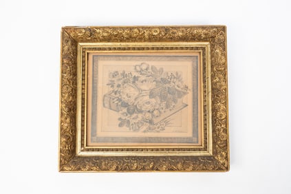 FERDINAND A. BRADER (SWISS, ACTIVE IN THE U.S., 1833-1901) GRAPHITE DRAWING OF A BIBLE AND FLOWERS.