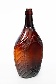 LARGE AMBER GLASS STORE DISPLAY WHISKEY BOTTLE.