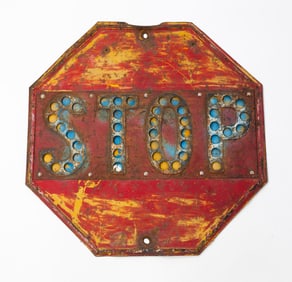 AMERICAN STAMPED AND PAINTED STEEL STOP SIGN WITH REFLECTORS.