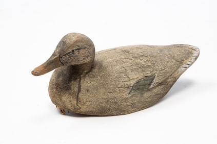 BEN SCHMIDT (CENTERLINE, MICHIGAN, 1884-1968) CARVED AND PAINTED ST. CLAIR FLATS DUCK DECOY.