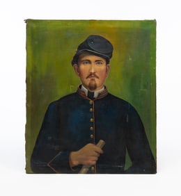 AMERICAN SCHOOL OIL ON CANVAS PORTRAIT OF A UNION SOLDIER.