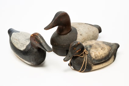 THREE AMERICAN WORKING DUCK DECOYS.