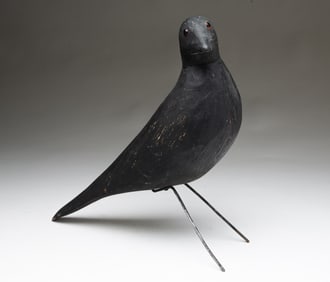 AMERICAN CARVED WOOD CROW DECOY.
