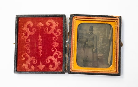 AMERICAN CASED NINTH-PLATE TINTYPE PORTRAIT OF AN AFRICAN AMERICAN LADY.