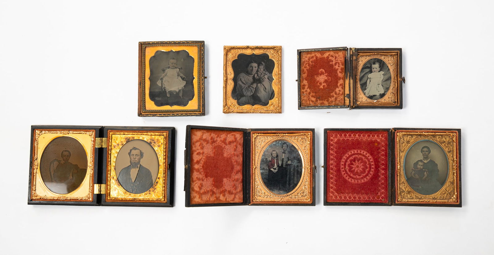 SIX AMERICAN EARLY CASED PORTRAIT IMAGES OF PARENTS AND CHILDREN. (1 of 9)