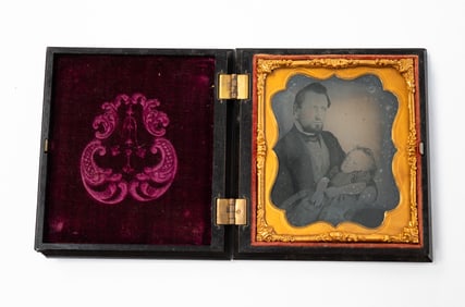 AMERICAN CASED SIXTH-PLATE AMBROTYPE OF POST-MORTEM IMAGE.