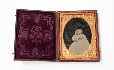 AMERICAN CASED QUARTER-PLATE TINTYPE OF POST-MORTEM IMAGE.