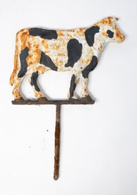 CAST IRON PAINTED COW GARDEN ACCENT.