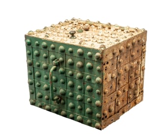 JESSE DELANO (NEW YORK, NEW YORK) PAINTED IRON HOBNAIL SAFE.