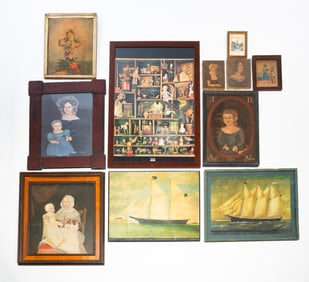 ECLECTIC GROUP OF ELEVEN PAINTINGS AND PRINTS.