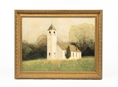 HARRY L. RICHARDSON (FREDERICK, MARYLAND) "ABANDONED CHAPEL" ACRYLIC ON BOARD.
