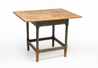 AMERICAN BLUE-PAINTED PINE TAVERN TABLE.