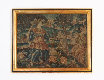 ENGLISH JACOBEAN SCENIC TAPESTRY FRAGMENT.