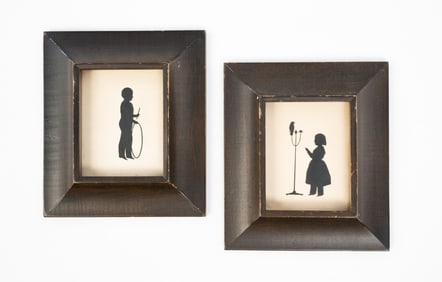 TWO AMERICAN INK SILHOUETTES OF BROTHER AND SISTER.