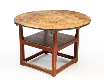 AMERICAN REDDISH-BROWN PAINTED PINE AND WALNUT HUTCH TABLE.