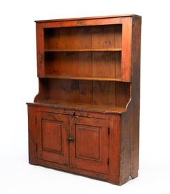 AMERICAN PAINTED POPLAR PEWTER CUPBOARD.