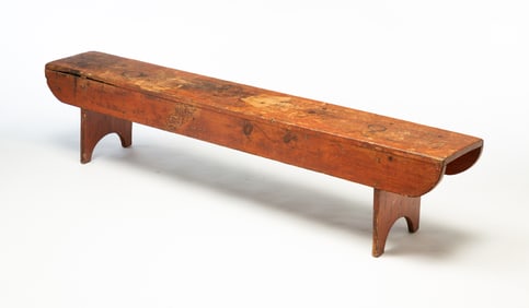 AMERICAN RED-PAINTED PINE BENCH.
