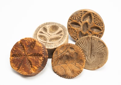FIVE AMERICAN BUTTER PRINTS OR STAMPS.