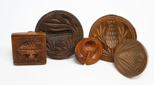 FIVE AMERICAN BUTTER PRINTS OR STAMPS.