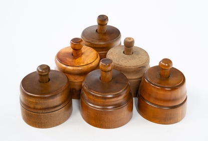SIX AMERICAN CASED BUTTER MOLDS.