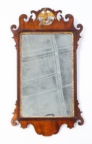 CHIPPENDALE MAHOGANY AND PARCEL-GILT MIRROR WITH HO-HO BIRD.