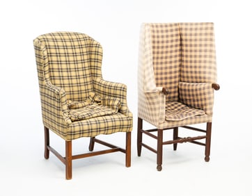 AMERICAN QUEEN ANNE STYLE WINGBACK ARMCHAIR PLUS CHIPPENDALE STYLE EXAMPLE.