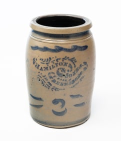 HAMILTON & JONES (GREENSBORO, PENNSYLVANIA) COBALT-DECORATED STONEWARE JAR.