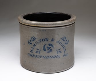 HAMILTON AND JONES COBALT DECORATED STONEWARE JAR.
