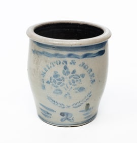 HAMILTON AND JONES COBALT DECORATED STONEWARE JAR.