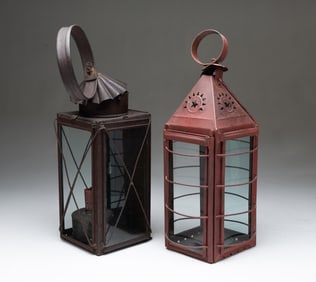 TWO TIN CANDLE LANTERNS.