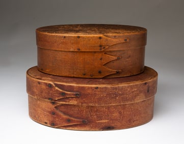 TWO AMERICAN OVAL BENTWOOD PANTRY BOXES.