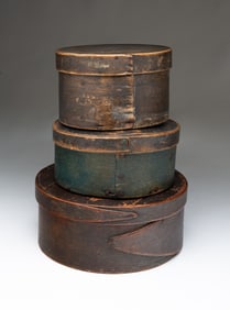 THREE AMERICAN PAINTED PANTRY BOXES.