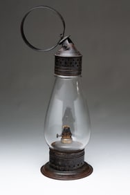 AMERICAN TIN AND BLOWN GLASS LANTERN.