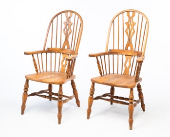 TWO THAMES VALLEY STYLE MAPLE AND OAK WINDSOR ARMCHAIRS.