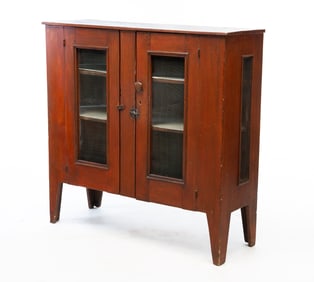 AMERICAN HEPPLEWHITE REDDISH-BROWN WASHED POPLAR PIE SAFE.