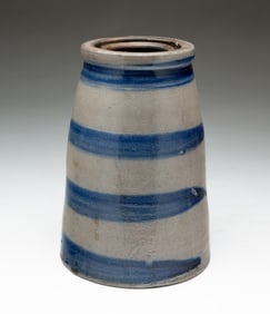 AMERICAN COBALT-STRIPED STONEWARE CANNING JAR.