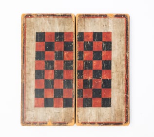 AMERICAN FOLK ART PAINT-DECORATED FOLDING GAMEBOARD.