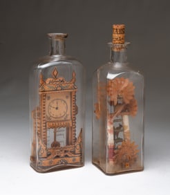 TWO AMERICAN FOLK ART BOTTLE WHIMSEYS.