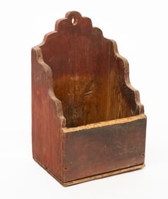 LARGE AMERICAN RED-PAINTED PINE WALL BOX.