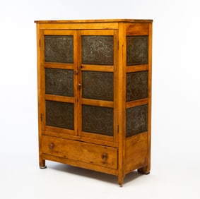 AMERICAN PINE AND POLAR TWELVE-TIN PIE SAFE.