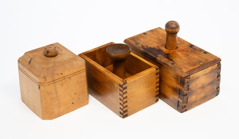 THREE AMERICAN CASED BUTTER MOLDS.