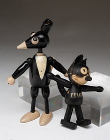 WOODEN FELIX THE CAT AND MOUSE JOINTED TOYS.