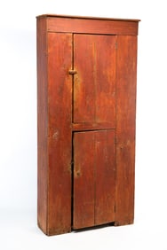 AMERICAN RED-PAINTED PINE FLAT WALL CUPBOARD.