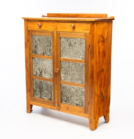 AMERICAN PINE SIX-TIN PIE SAFE WITH TWO DRAWERS.