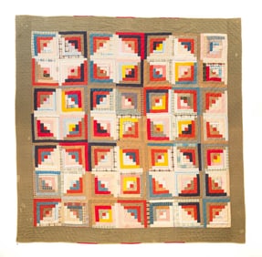 AMERICAN LOG CABIN PIECED QUILT.