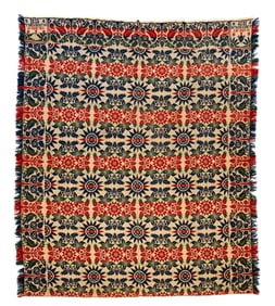 TWO-PIECE AMERICAN JACQUARD COVERLET, DATED 1839.