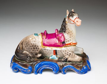 OLD PARIS PORCELAIN HORSE FORM INKWELL.