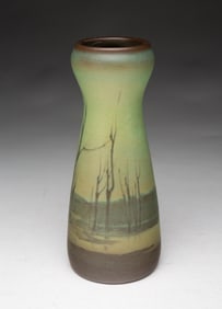 ROOKWOOD POTTERY CO. (CINCINNATI, OHIO) SCENIC VELLUM GLAZED VASE, DATED 1911.