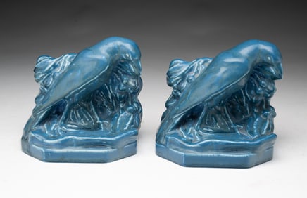 PAIR OF WILLIAM PURCELL MCDONALD (1882-1931) ROOKWOOD POTTERY CO. (CINCINNATI, OHIO) ROOK BOOKENDS,