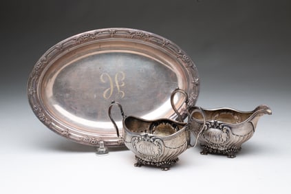 THREE AMERICAN STERLING HOLLOWWARE ITEMS.